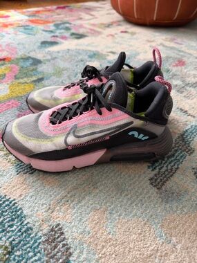 Nike Women's 2090 Gray, Pink & Neon Yellow Mesh Sneakers